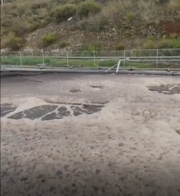 Foam on a wastewater aeration basin
